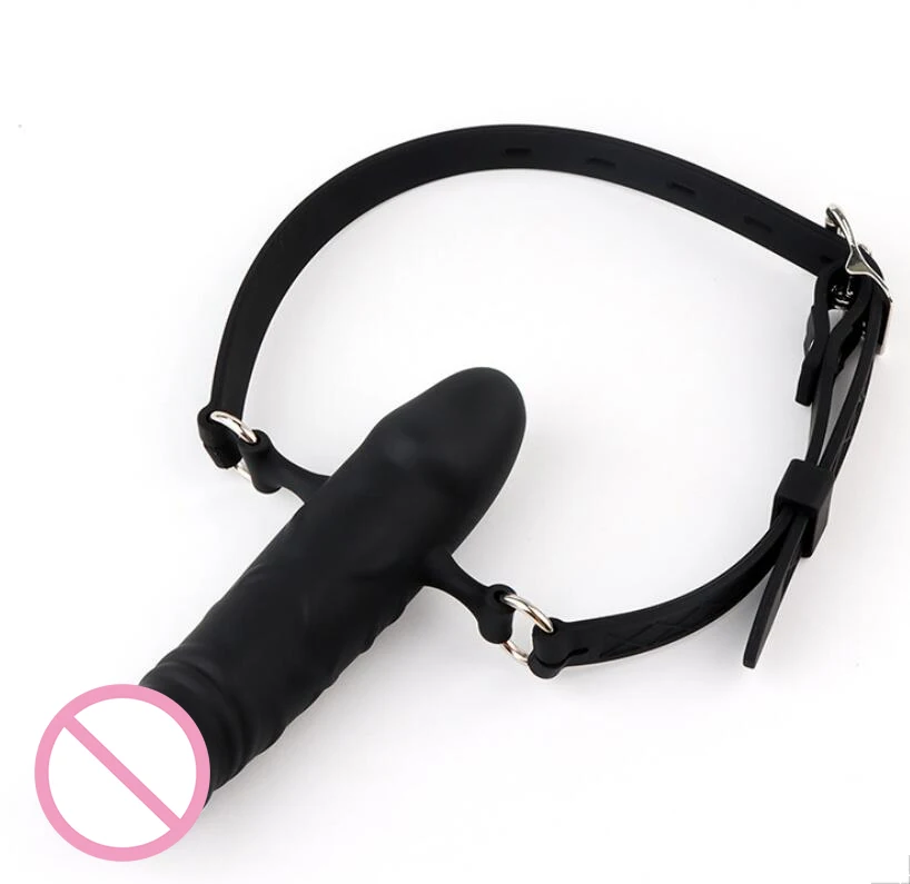 Double-Ended Dildo Deep Blowjob Sex Toy Gag Open Mouth Plug Leather Harness Lesbian Strapon Penis Butt Plug BDSM Erotic Bondage