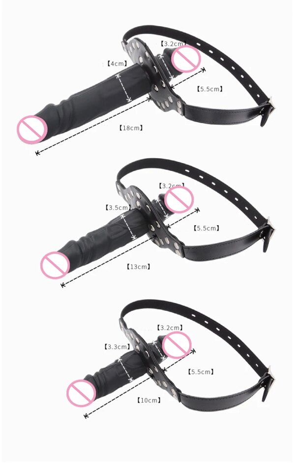 Double-Ended Dildo Deep Blowjob Sex Toy Gag Open Mouth Plug Leather Harness Lesbian Strapon Penis Butt Plug BDSM Erotic Bondage