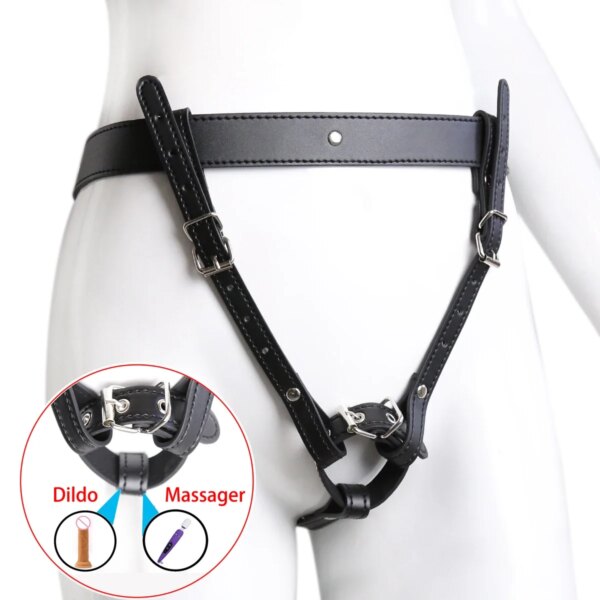 BDSM Chastity Forced Orgasm Adjustable Belt For Vibrator Dildo Leather Bondage Strap-on Harness Sex Toys For Women Couples