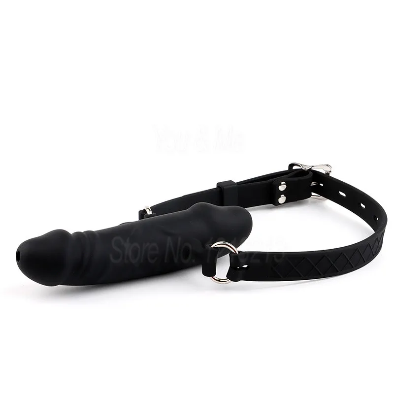 Full Silicone Double-Ended Open Mouth Gag Dildo Oral Fixation Strap On Slave Sex Toys Penis Plug Harness Bdsm Bondage For Couple
