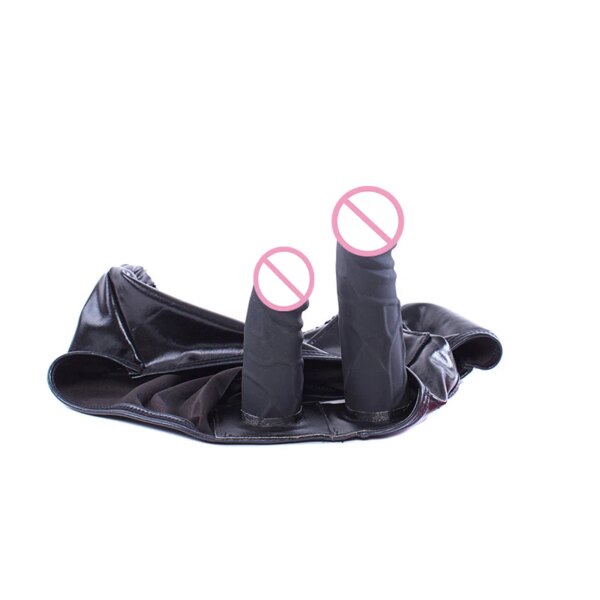 Strap on Double Dildo for Anal/Vaginal,Leather Strapon Panties Harness,Chastity Underwear,BDSM Lingerie, Strap-on Butt Plug