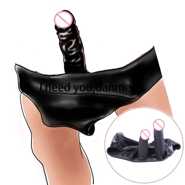 Strap on Double Dildo for Anal/Vaginal,Leather Strapon Panties Harness,Chastity Underwear,BDSM Lingerie, Strap-on Butt Plug