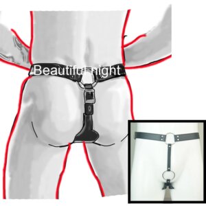 BDSM Buckling Butt Plug Harness with Cock Ring,Leather Chastity Belt Bondage,Strap-on Underwear Cockring,Sex Toys For Couples