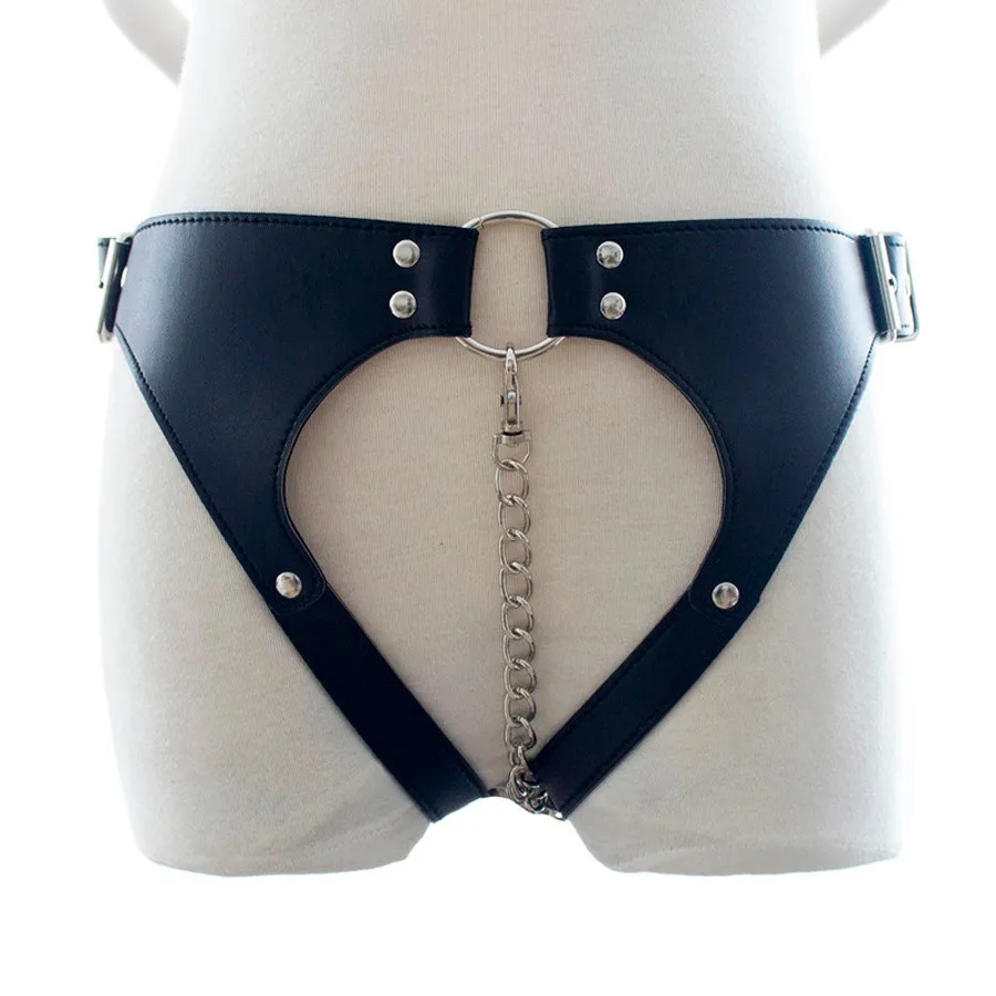 Leather Chastity Belt,Strapon Dildo Harness Underwear,Strap-on Anal Plug Butt Panties,Sex Toys For Women Men