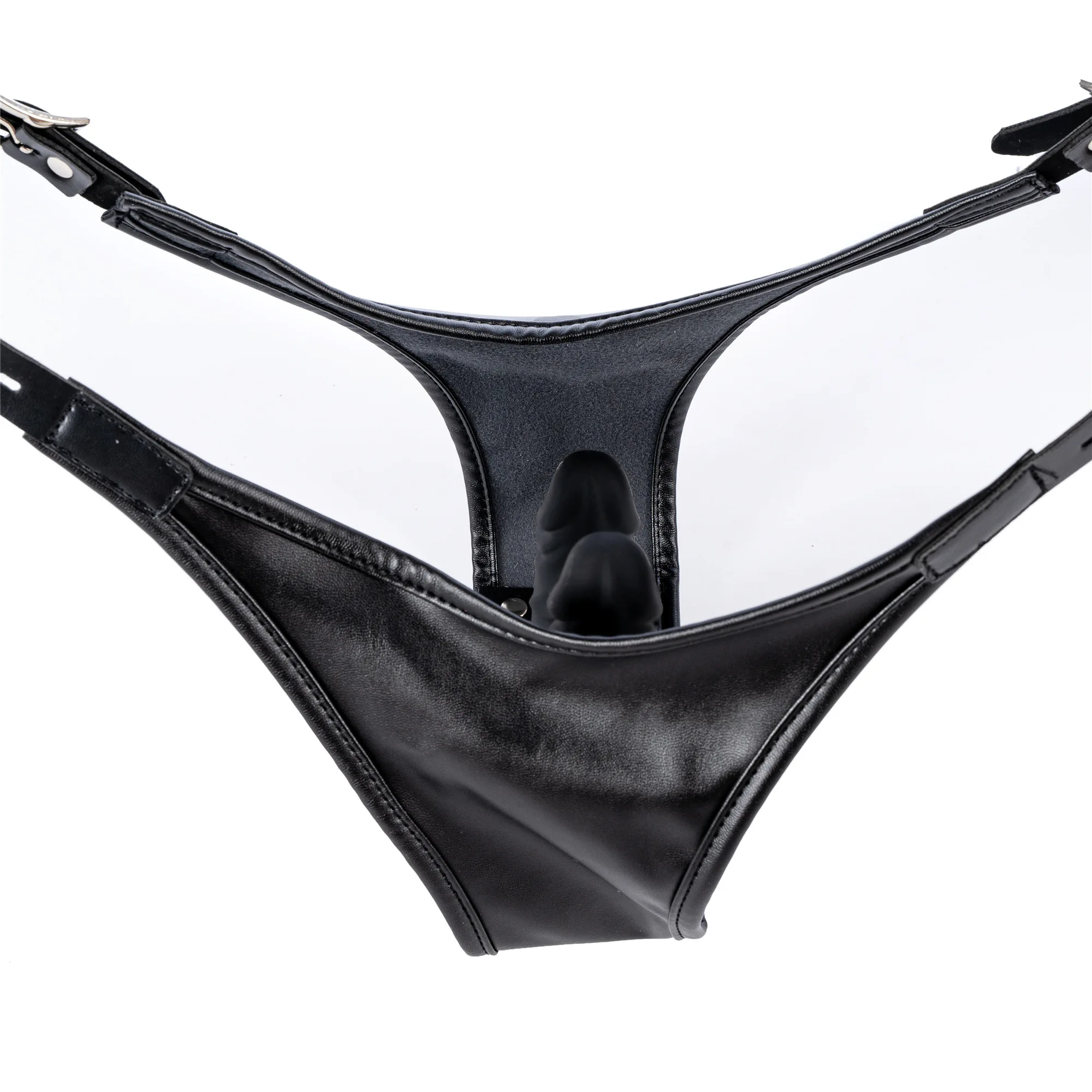 Leather Strapon Harness Panties,Strap On Double Dildo Anal Vaginal Plug Chastity Penis Briefs Sex Product For Women Masturbation