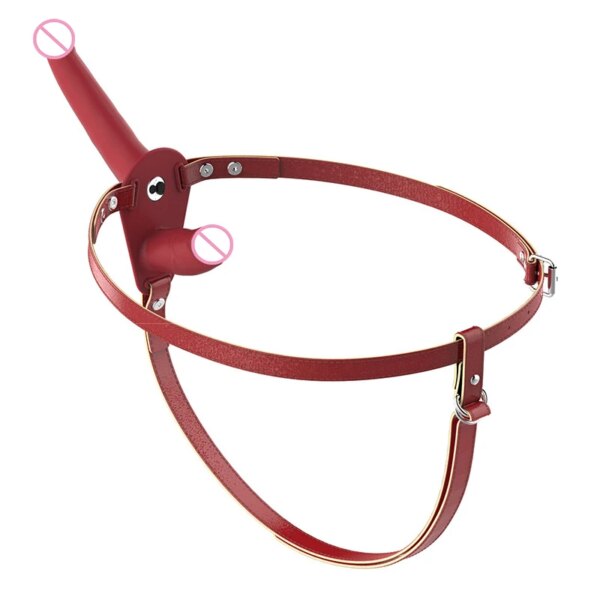 10 Speed Double Vibrator PU Leather Harness Vibrating Panties Lesbian Strap on Dildo Penis Vibrator Anal Plug Sex Toys for Women