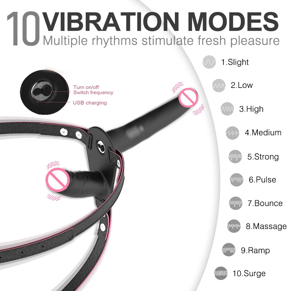 10 Speed Double Vibrator PU Leather Harness Vibrating Panties Lesbian Strap on Dildo Penis Vibrator Anal Plug Sex Toys for Women