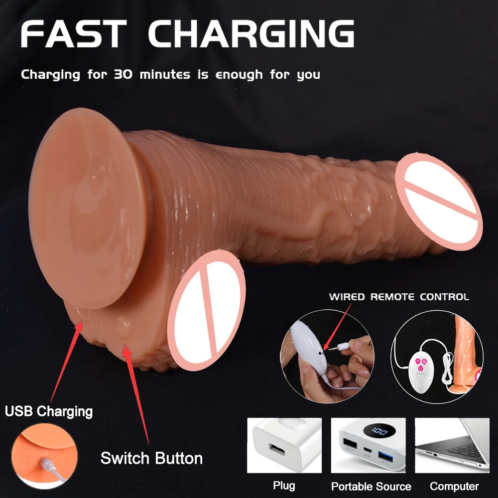 Telescopic Vibrator Thrusting Realistic Dildo Female Masturbation With Suction Cup Heating Penis Remote Control Dick For Women