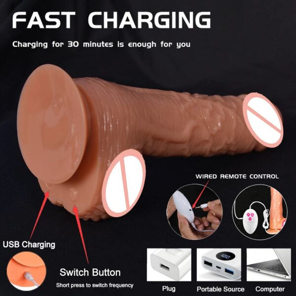 Telescopic Vibrator Thrusting Realistic Dildo Female Masturbation With Suction Cup Heating Penis Remote Control Dick For Women