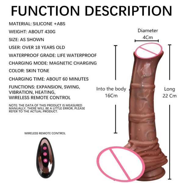 Monster Horse Telescopic Swing Vibration with Suction Cup Heating Penis Realistic Dildo Remote Control Sex Toy Women Masturbator