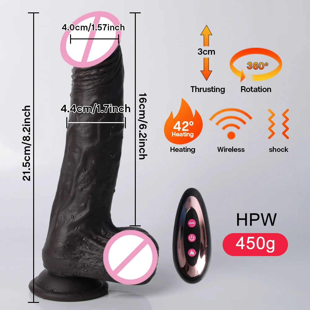 Black Skin Dildo For Women Rubber Realistic Penis Remote Control Telescopic And Heating Dildo Vibrator Female Sex Toys Real Cock