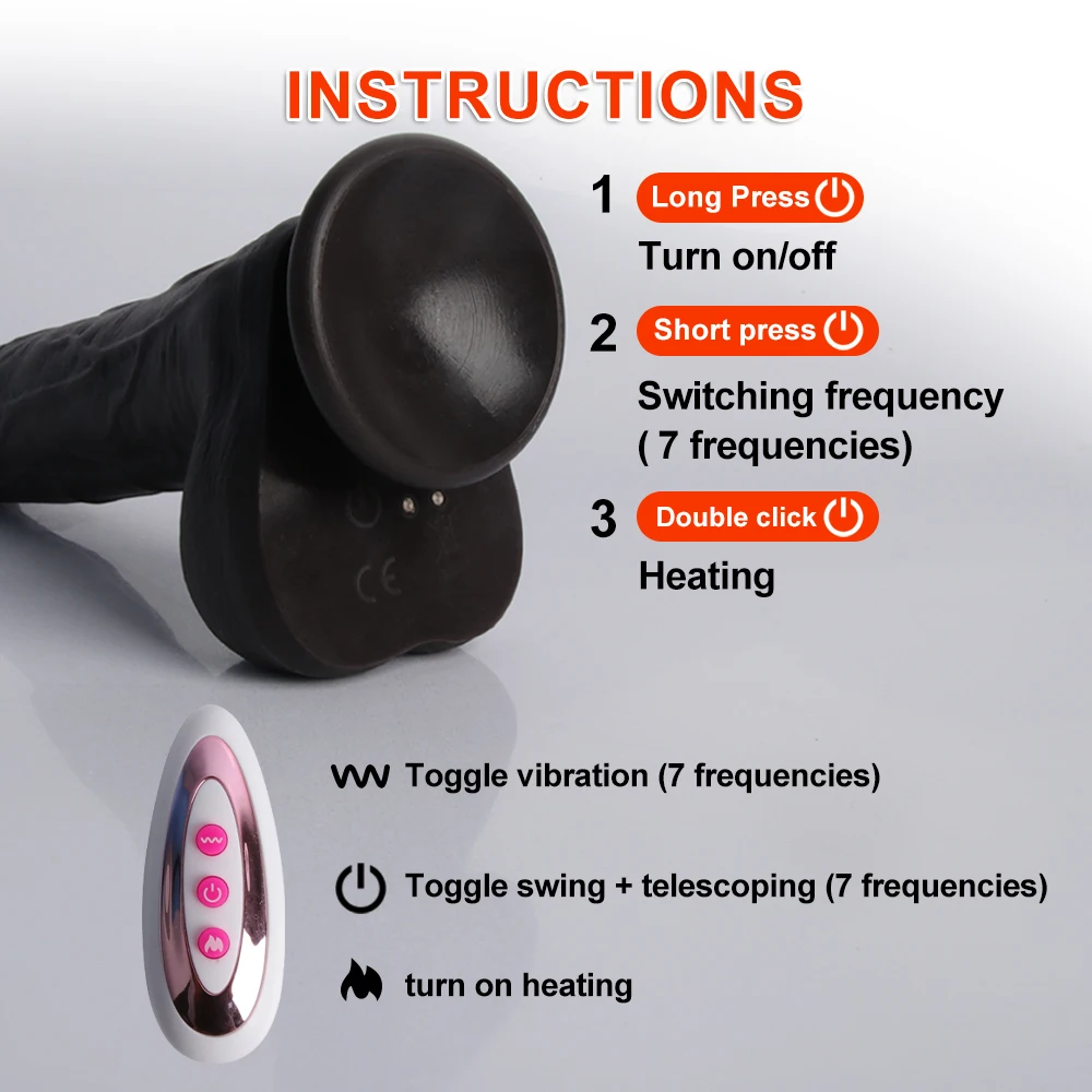 Black Skin Dildo For Women Rubber Realistic Penis Remote Control Telescopic And Heating Dildo Vibrator Female Sex Toys Real Cock