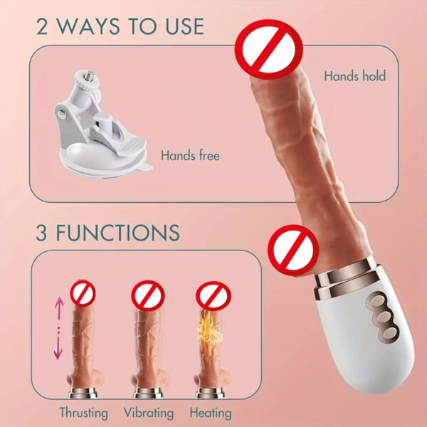Realistic Thrusting Dildo Vibrator With Handle And Sucker Telescopic Vibrating Penis With Heating For G-spot Sex Toy For Woman