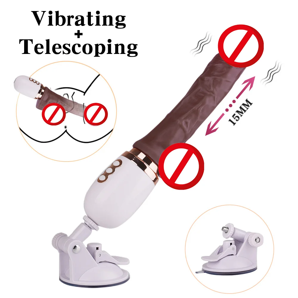 Realistic Thrusting Dildo Vibrator With Handle And Sucker Telescopic Vibrating Penis With Heating For G-spot Sex Toy For Woman