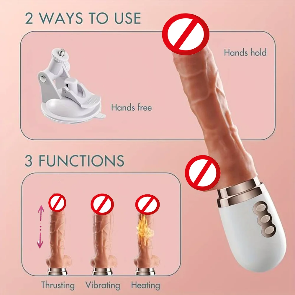 Realistic Thrusting Dildo Vibrator With Handle And Sucker Telescopic Vibrating Penis With Heating For G-spot Sex Toy For Woman