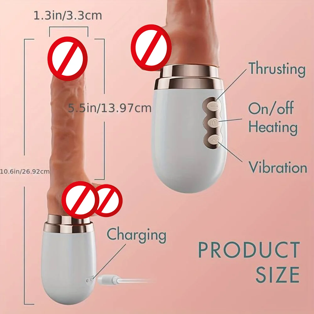 Realistic Thrusting Dildo Vibrator With Handle And Sucker Telescopic Vibrating Penis With Heating For G-spot Sex Toy For Woman