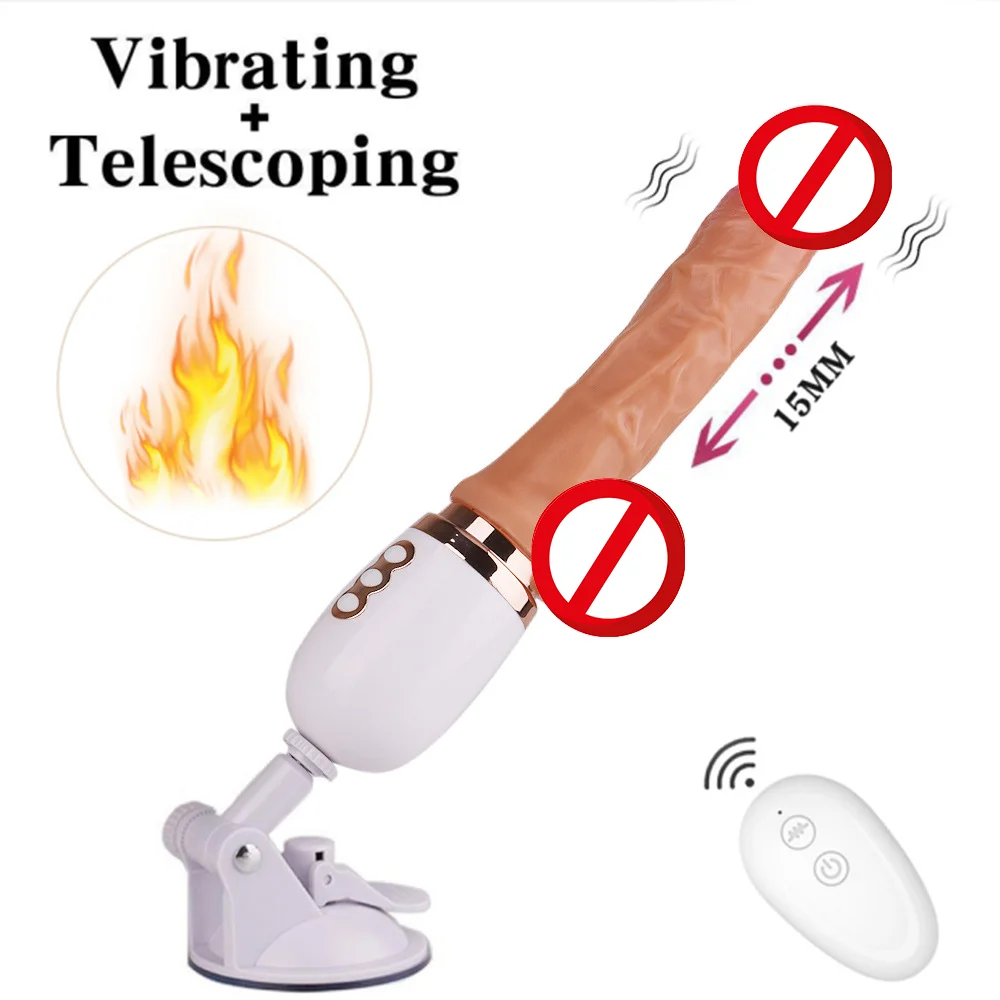 Realistic Thrusting Dildo Vibrator With Handle And Sucker Telescopic Vibrating Penis With Heating For G-spot Sex Toy For Woman