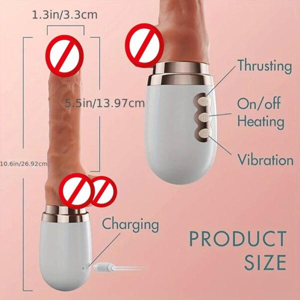 Realistic Thrusting Dildo Vibrator With Handle And Sucker Telescopic Vibrating Penis With Heating For G-spot Sex Toy For Woman