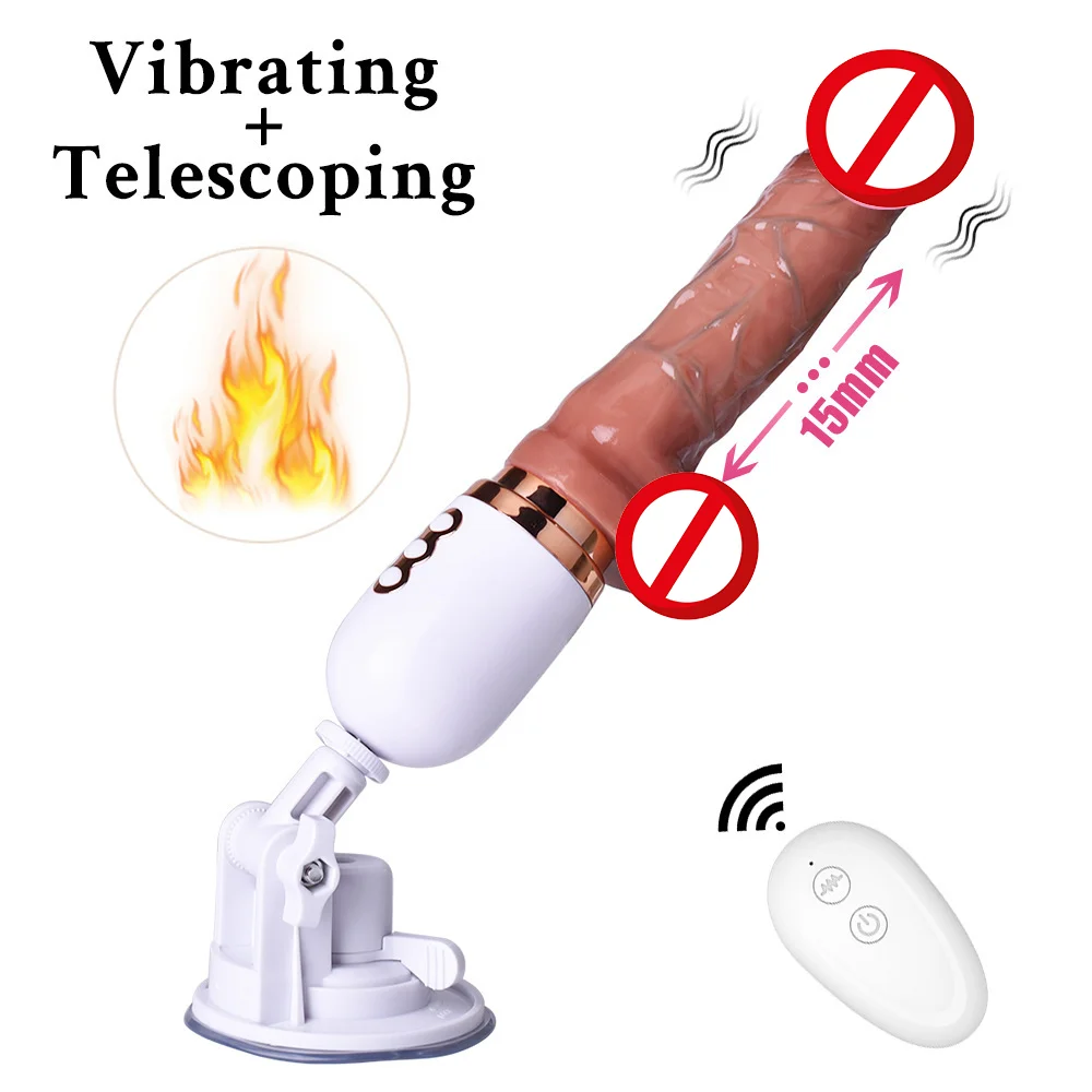 Realistic Thrusting Dildo Vibrator With Handle And Sucker Telescopic Vibrating Penis With Heating For G-spot Sex Toy For Woman