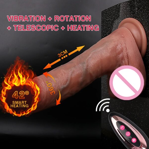 Realistic Dildo Vibrator For Women Powerful Dildos Sex Toys Heating Cock Remote Control Penis Vibrators Telescopic Sex Machine