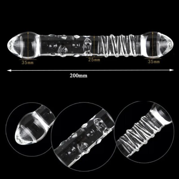 Double Headed Dildo Pyrex Glass  Crystal Fake Penis Anal Butt Plug Female Male Adult Masturbation Sex Toy for Women Men Gay