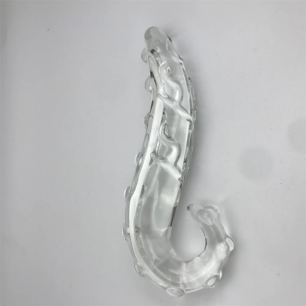 Hippocampus Shape G Shape Pyrex Glass Crystal Dildo with Spot Beads Fake Penis Anal Butt Plug Gay Masturbation Box Shipping
