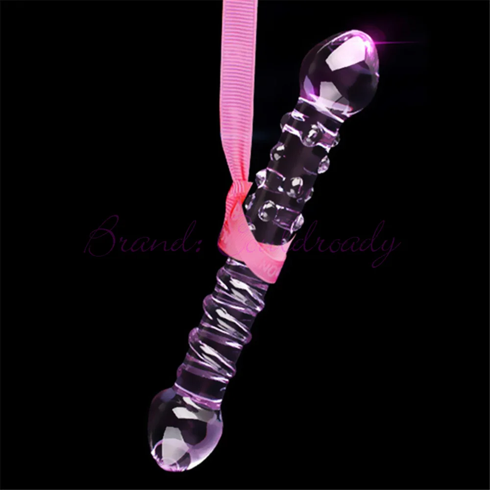 Double Ended Crystal Purple Pyrex Glass Dildo Artificial Penis Granule and Spiral G Spot Simulator Adult Sex Toys for Woman