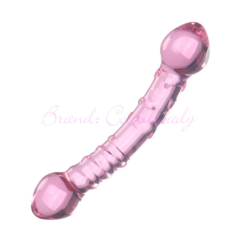 Double Ended Crystal Purple Pyrex Glass Dildo Artificial Penis Granule and Spiral G Spot Simulator Adult Sex Toys for Woman