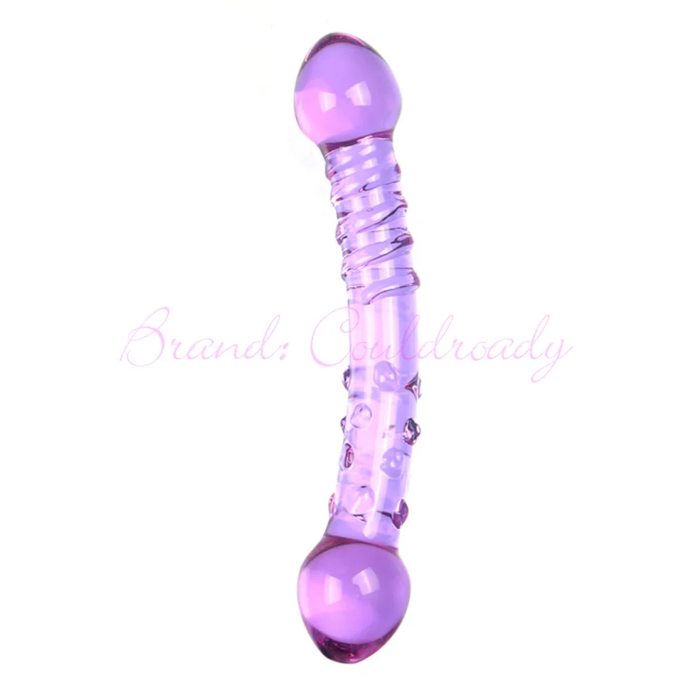 Double Ended Crystal Purple Pyrex Glass Dildo Artificial Penis Granule and Spiral G Spot Simulator Adult Sex Toys for Woman
