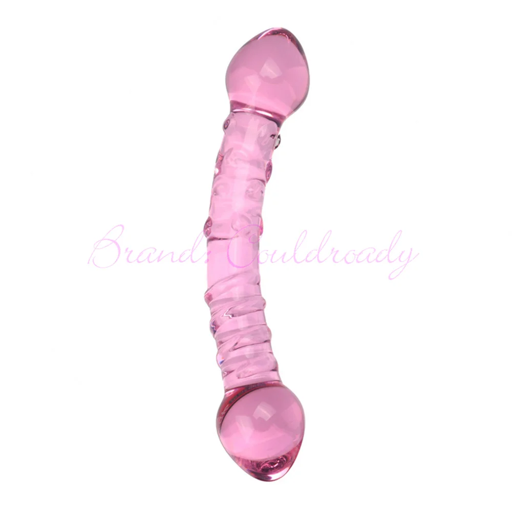 Double Ended Crystal Purple Pyrex Glass Dildo Artificial Penis Granule and Spiral G Spot Simulator Adult Sex Toys for Woman