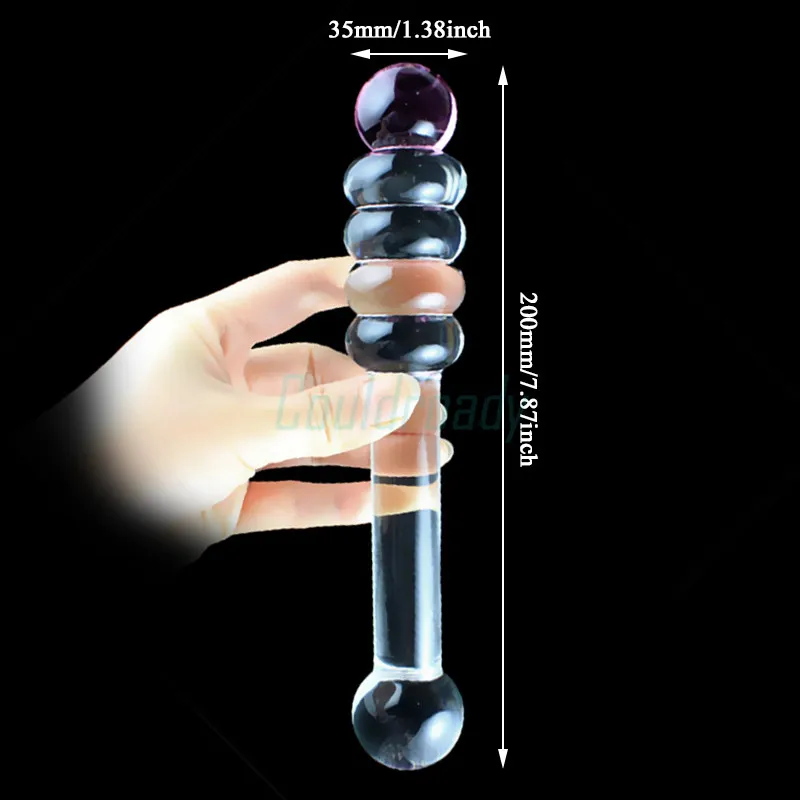 Crystal Artificial Anus 5 Beads Doubel Head Penis Pyrex Glass Dick Anal Dildo Butt Plug Adult Masturbator Sex Toys for Women