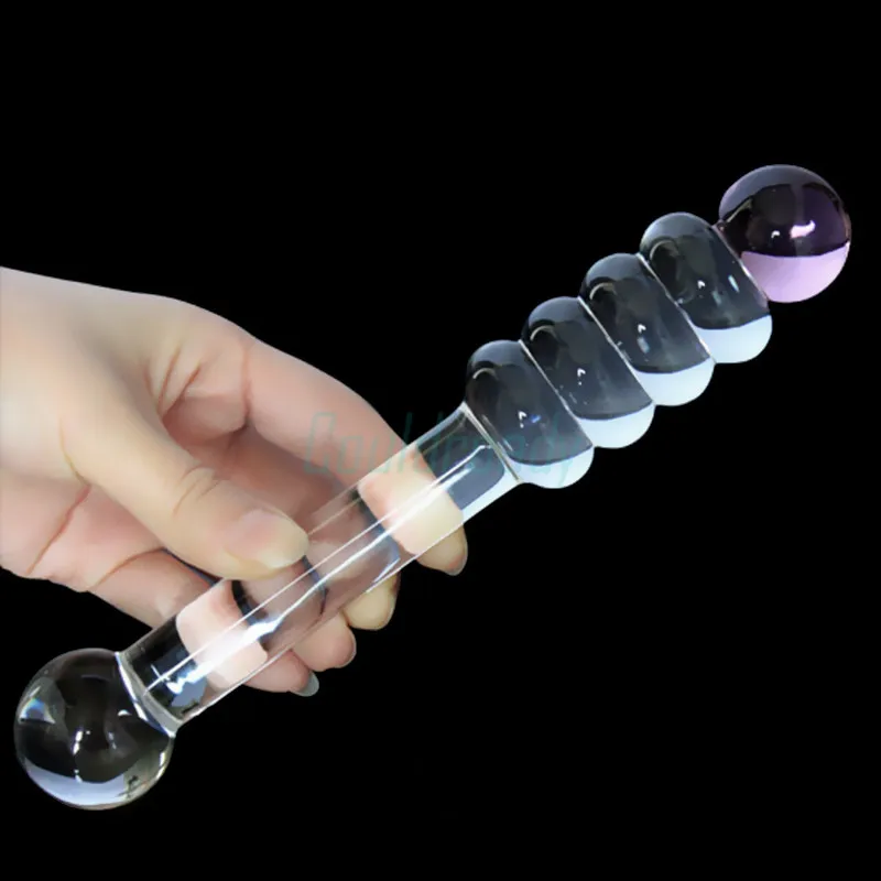 Crystal Artificial Anus 5 Beads Doubel Head Penis Pyrex Glass Dick Anal Dildo Butt Plug Adult Masturbator Sex Toys for Women