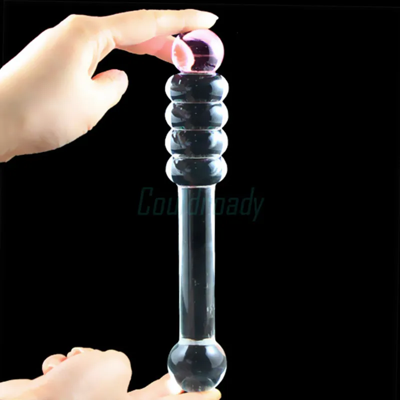 Crystal Artificial Anus 5 Beads Doubel Head Penis Pyrex Glass Dick Anal Dildo Butt Plug Adult Masturbator Sex Toys for Women