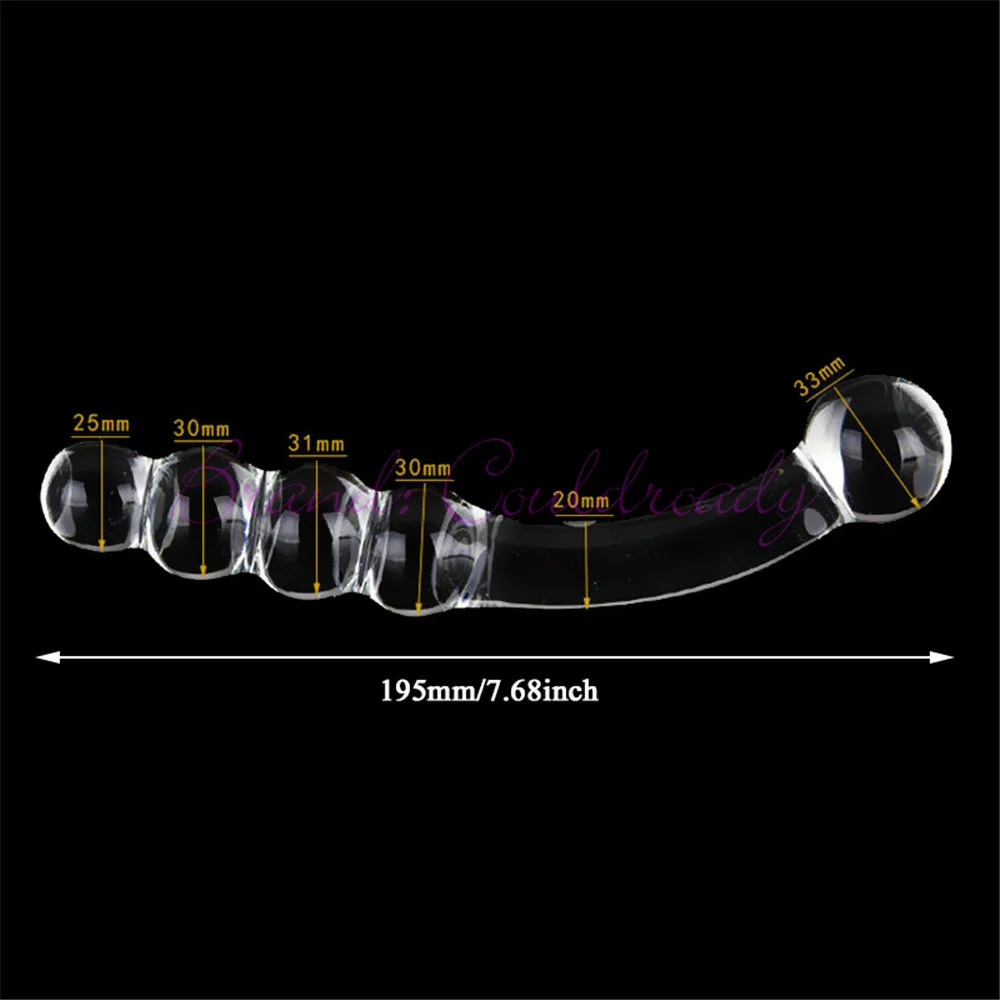 Transparent Glass Dildo 195x33mm Pyrex Dick Sex Toys for Woman Adult 4 Beads Crystal Anal Plug Female Masturbator