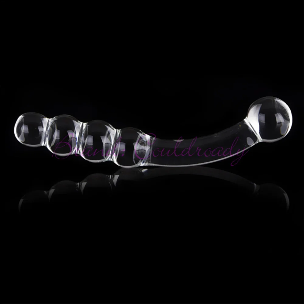 Transparent Glass Dildo 195x33mm Pyrex Dick Sex Toys for Woman Adult 4 Beads Crystal Anal Plug Female Masturbator