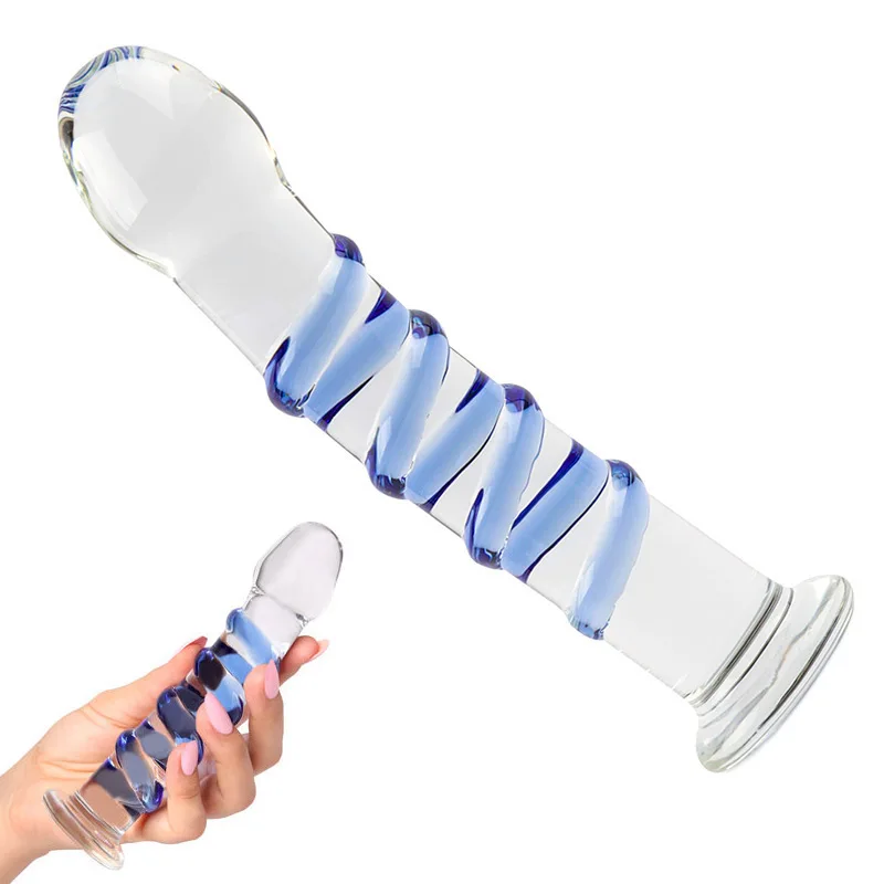 Erotic Sapphire Spiral Pyrex Glass Dildo 7 Inch Realistic Crystal Strapon Penis Anal Dildo Artificial Adult Sex Toys for Woman