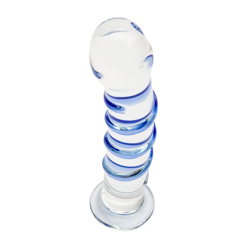 Erotic Sapphire Spiral Pyrex Glass Dildo 7 Inch Realistic Crystal Strapon Penis Anal Dildo Artificial Adult Sex Toys for Woman