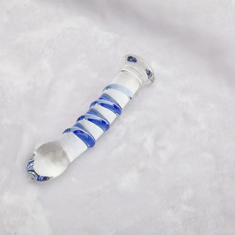 Erotic Sapphire Spiral Pyrex Glass Dildo 7 Inch Realistic Crystal Strapon Penis Anal Dildo Artificial Adult Sex Toys for Woman