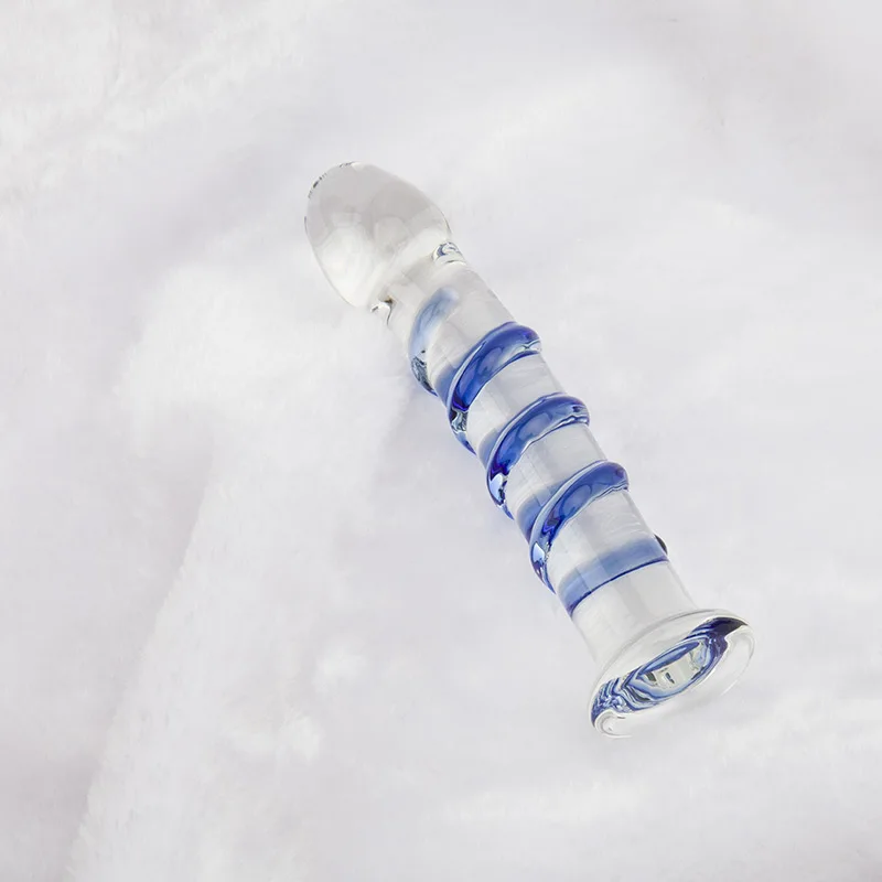 Erotic Sapphire Spiral Pyrex Glass Dildo 7 Inch Realistic Crystal Strapon Penis Anal Dildo Artificial Adult Sex Toys for Woman
