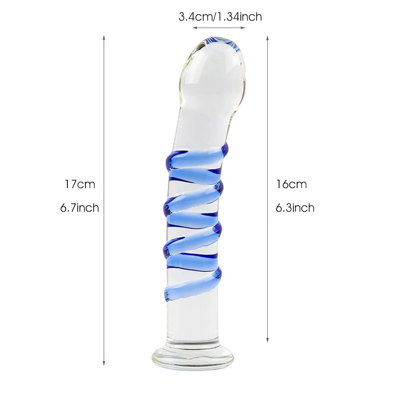Erotic Sapphire Spiral Pyrex Glass Dildo 7 Inch Realistic Crystal Strapon Penis Anal Dildo Artificial Adult Sex Toys for Woman