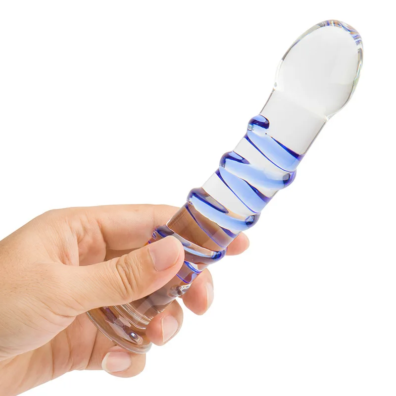 Erotic Sapphire Spiral Pyrex Glass Dildo 7 Inch Realistic Crystal Strapon Penis Anal Dildo Artificial Adult Sex Toys for Woman