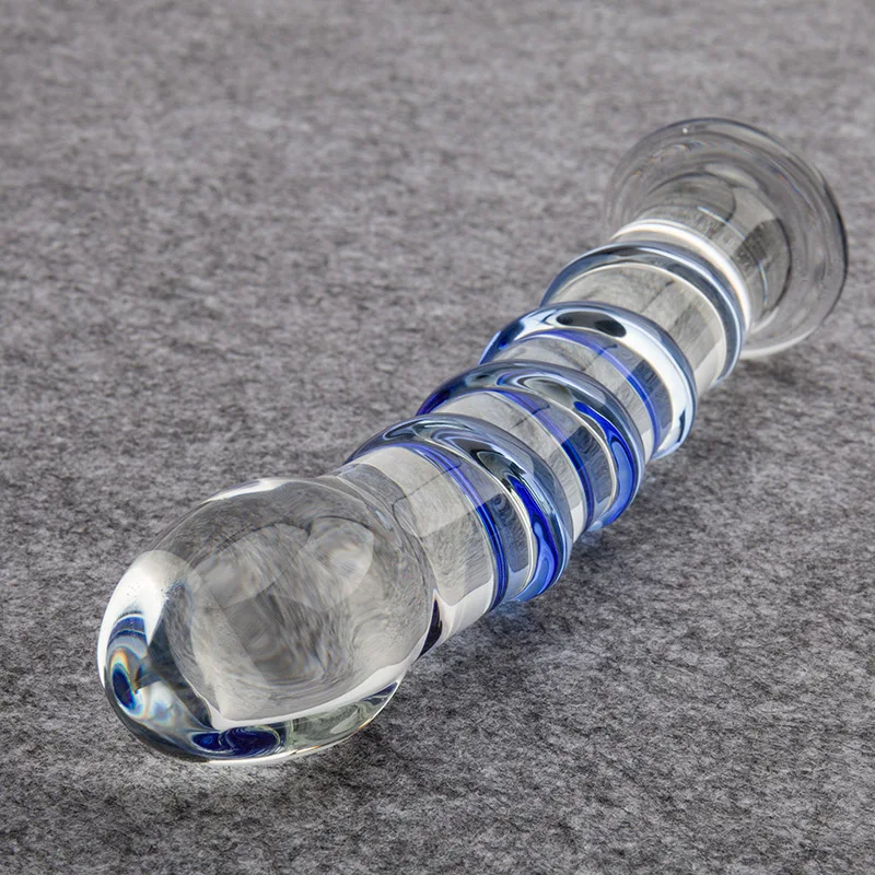 Erotic Sapphire Spiral Pyrex Glass Dildo 7 Inch Realistic Crystal Strapon Penis Anal Dildo Artificial Adult Sex Toys for Woman