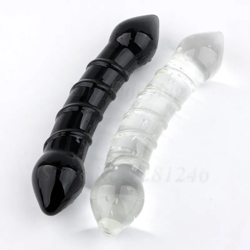 Double Headed Dildo Pyrex Glass Crystal Fake Penis Anal Butt Plug Female Male Adult G-spot Masturbation Sex Toys for Women Men
