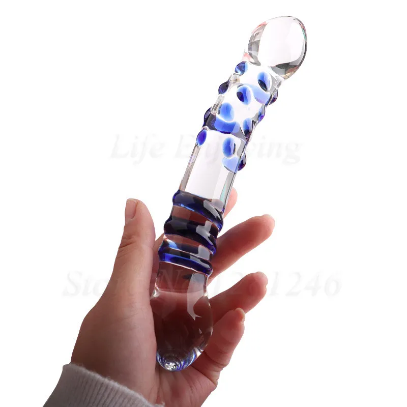 Double Headed Dildo Pyrex Glass Crystal Fake Penis Anal Butt Plug Female Male Adult G-spot Masturbation Sex Toys for Women Men