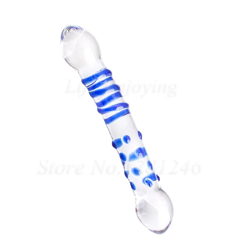 Double Headed Dildo Pyrex Glass Crystal Fake Penis Anal Butt Plug Female Male Adult G-spot Masturbation Sex Toys for Women Men