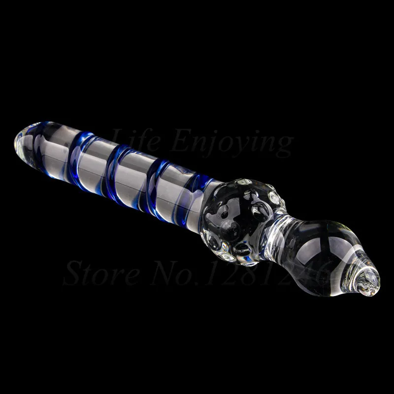 Double Headed Dildo Pyrex Glass Crystal Fake Penis Anal Butt Plug Female Male Adult G-spot Masturbation Sex Toys for Women Men
