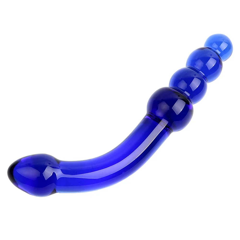 IKOKY Sex Toys for Women Men Blue Pyrex Crystal Anal Beads Masturbator Butt Plug G-spot Stimulation Glass Dildo Fake Penis