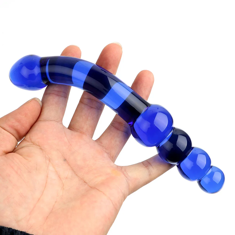 IKOKY Sex Toys for Women Men Blue Pyrex Crystal Anal Beads Masturbator Butt Plug G-spot Stimulation Glass Dildo Fake Penis