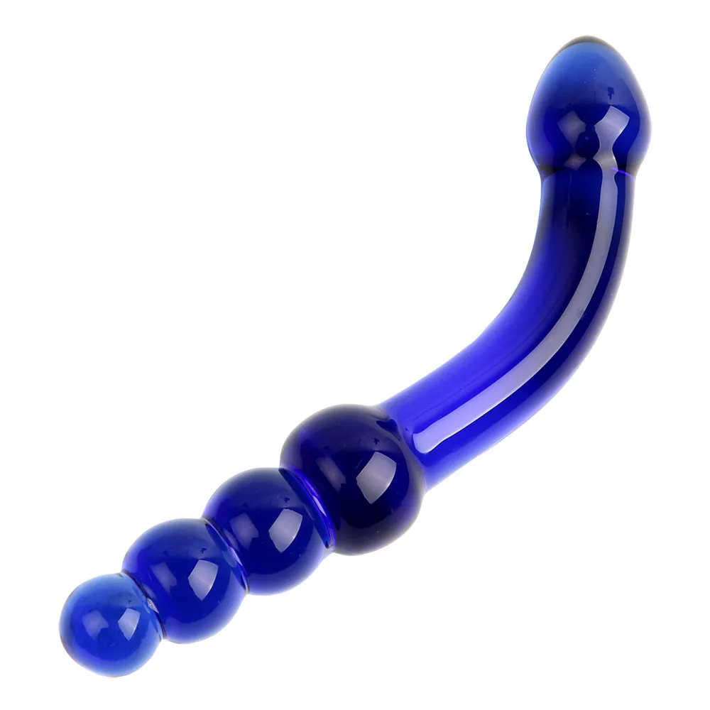 IKOKY Sex Toys for Women Men Blue Pyrex Crystal Anal Beads Masturbator Butt Plug G-spot Stimulation Glass Dildo Fake Penis