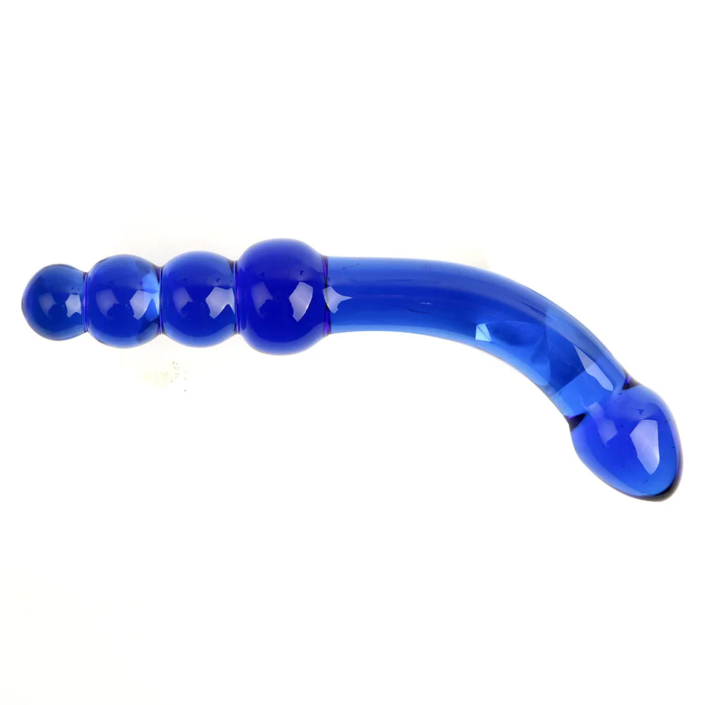 IKOKY Sex Toys for Women Men Blue Pyrex Crystal Anal Beads Masturbator Butt Plug G-spot Stimulation Glass Dildo Fake Penis